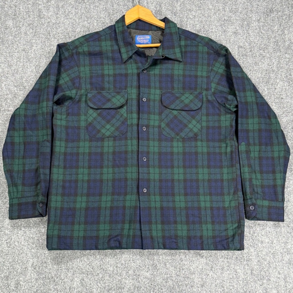 Pendleton Board Shirt Men's Large Black Watch Tartan 100% Virgin Wool Plaid